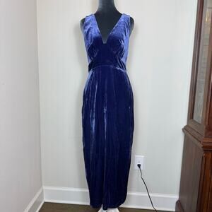 Reformation Tamsyn Blue Danube Velvet Midi Dress Silk Blend Size 6